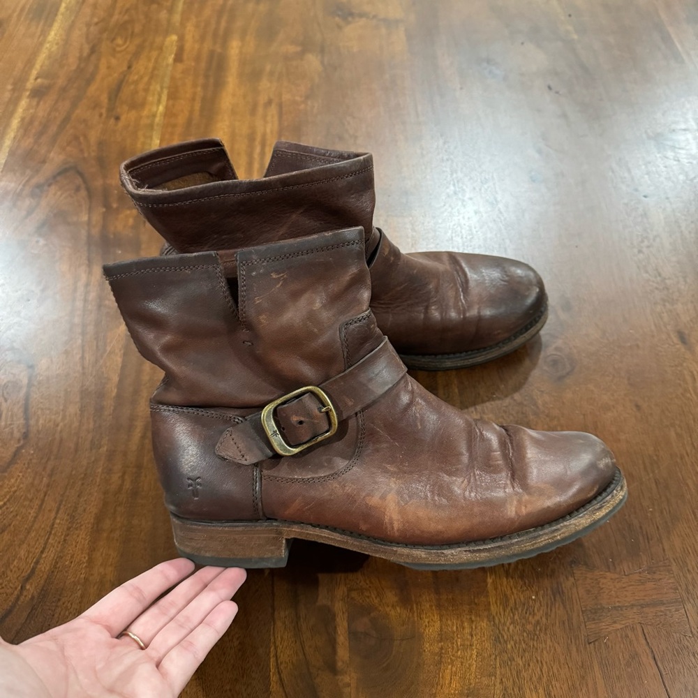 Frye Veronica Booties Distressed Leather Moto Style Boots Size 8.5 B